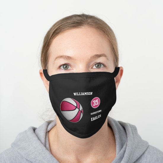 girly pink white basketball player team name black cotton face mask