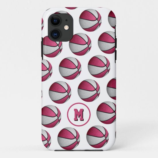 girly pink white basketballs pattern monogrammed iPhone 11 case