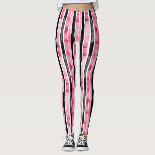 Women's Black Pink White Stripes Leggings