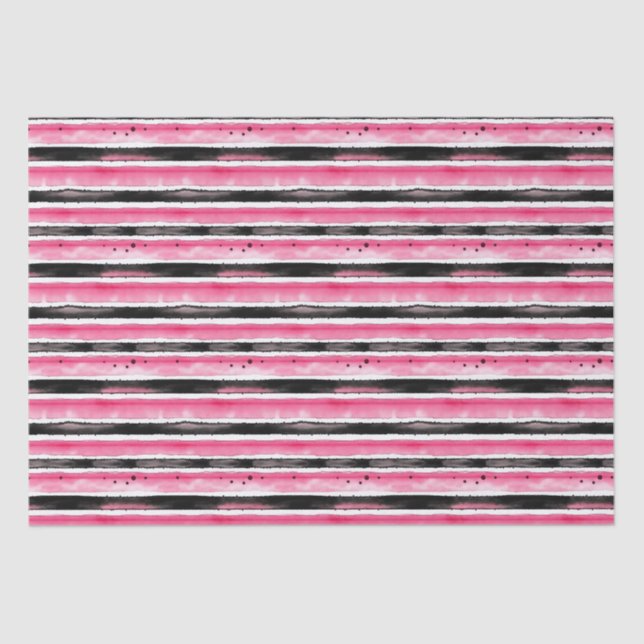 Girly Pink White Black Stripes Tissue Paper (Front)