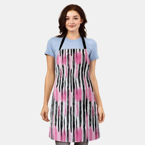 Girly Pink White Black Zebra Stripes Apron