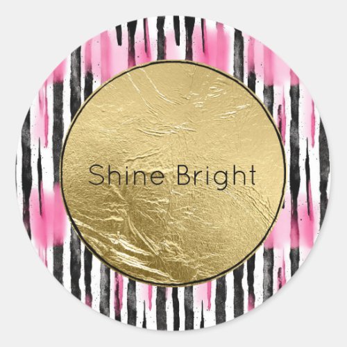 Girly Pink White Black Zebra Stripes Classic Round Sticker