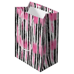 Girly Pink White Black Zebra Stripes Medium Gift Bag
