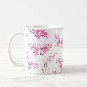 Girly Pink White Butterflies Watercolor Pattern Coffee Mug