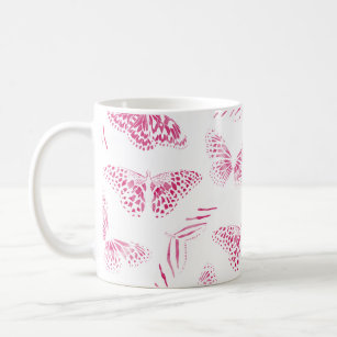 Girly Pink White Butterflies Watercolor Pattern Coffee Mug