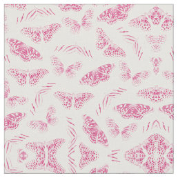 Girly Pink White Butterflies Watercolor Pattern Fabric
