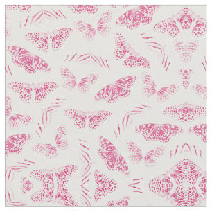 Girly Pink White Butterflies Watercolor Pattern Fabric