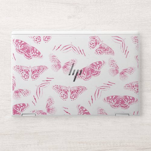 Girly Pink White Butterflies Watercolor Pattern HP Laptop Skin