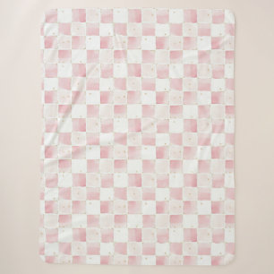 Girly Pink White Chic Squares Sherpa Blanket