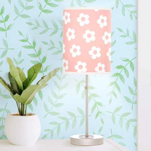 Girly Pink White Cute Floral Daisy Table Lamp