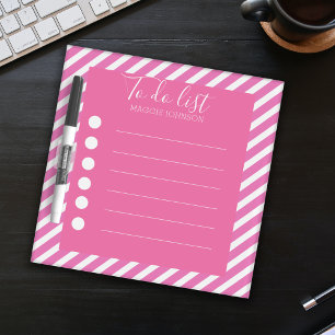 Girly Pink White Diagonal Stripes To Do List Dry Erase Board