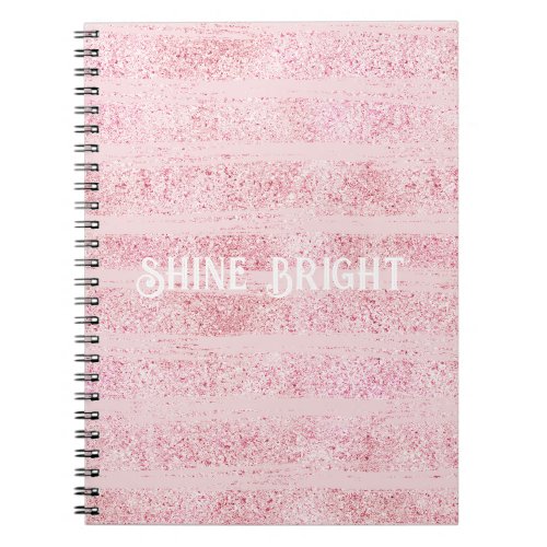 Girly Pink White Faux Glitter Stripes   Notebook