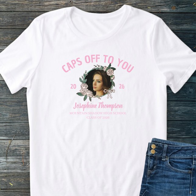 Girly Pink & White Floral 2026 Grad Photo Name Tri-Blend Shirt (Creator Uploaded)