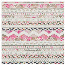 Girly Pink White Floral Abstract Aztec Pattern Fabric