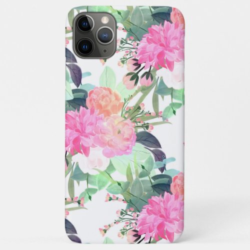 Girly Pink  White Flowers Watercolor Paint iPhone 11 Pro Max Case
