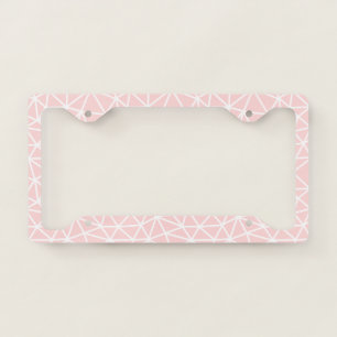 Girly Pink White Geometric Stripes Pattern License Plate Frame