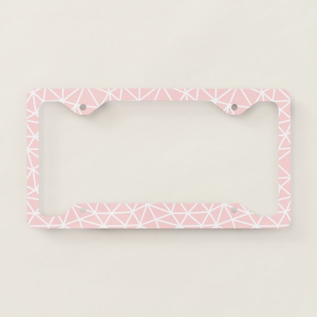 Girly Pink White Geometric Stripes Pattern License Plate Frame (Front)