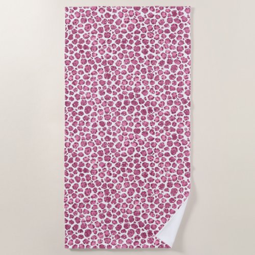 Girly Pink White Glam Glitter Leopard Print   Beach Towel