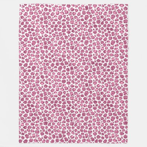 Girly Pink White Glam Glitter Leopard Print   Fleece Blanket