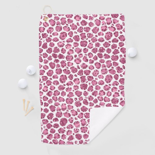 Girly Pink White Glam Glitter Leopard Print   Golf Towel