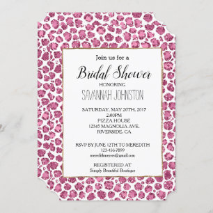Girly Pink White Glam Glitter Leopard Print Invitation