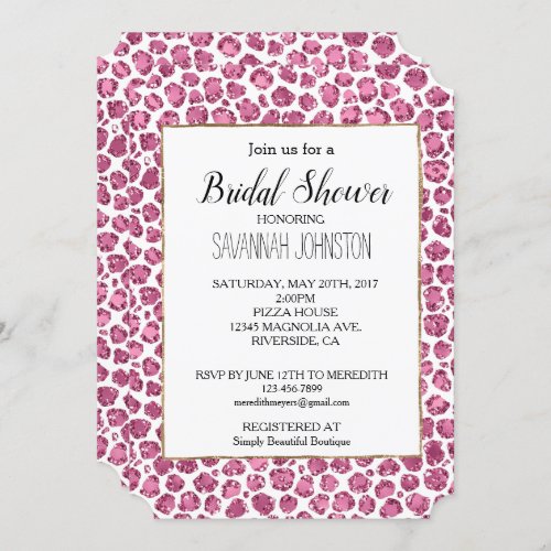 Girly Pink White Glam Glitter Leopard Print   Invitation
