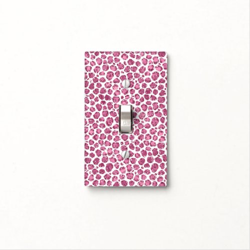 Girly Pink White Glam Glitter Leopard Print   Light Switch Cover