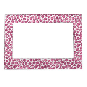 Girly Pink White Glam Glitter Leopard Print   Magnetic Frame