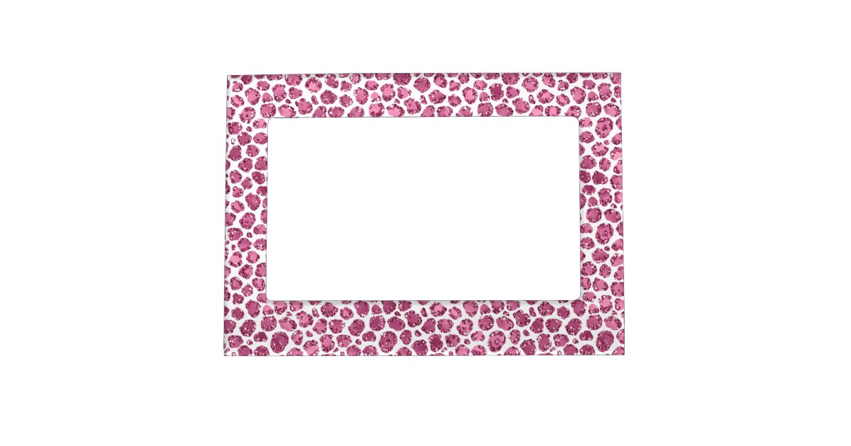 Girly Pink White Glam Glitter Leopard Print Magnetic Frame | Zazzle