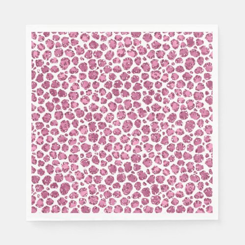 Girly Pink White Glam Glitter Leopard Print   Napkins