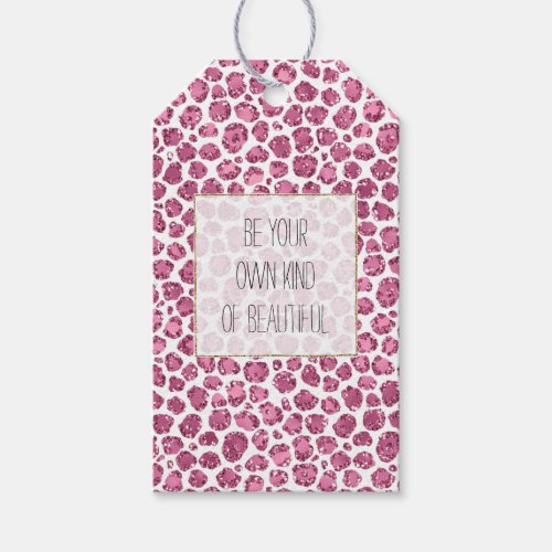 Girly Pink White Glitzy Glam Glitter Leopard Gift Tags