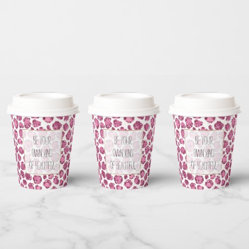 Girly Pink White Glitzy Glam Glitter Leopard Paper Cups