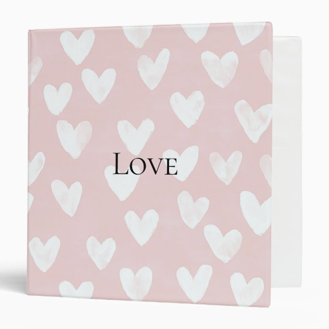 Girly Pink White Hearts   3 Ring Binder (Front/Inside)