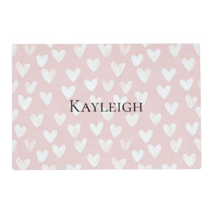 Girly Pink White Hearts Birthday Placemat