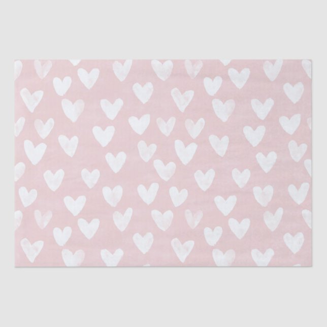 Girly Pink White Hearts Birthday Tissue Paper (Front)