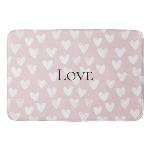 Girly Pink White Hearts Bridal Shower Bath Mat