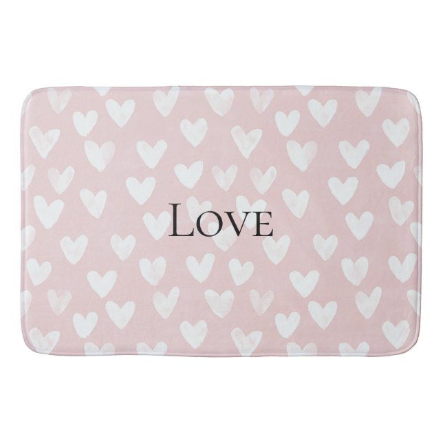Girly Pink White Hearts Bridal Shower Bath Mat (Front)