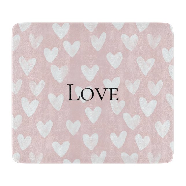 Girly Pink White Hearts   Cutting Board (Front)