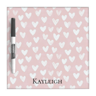 Girly Pink White Hearts   Dry Erase Board