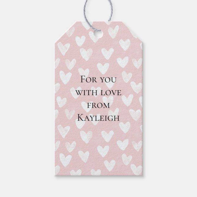Girly Pink White Hearts   Gift Tags (Front)