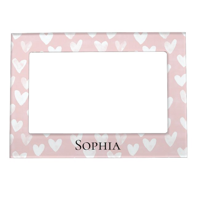 Girly Pink White Hearts   Magnetic Frame (Front)