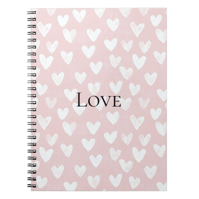 Girly Pink White Hearts   Notebook (Front)