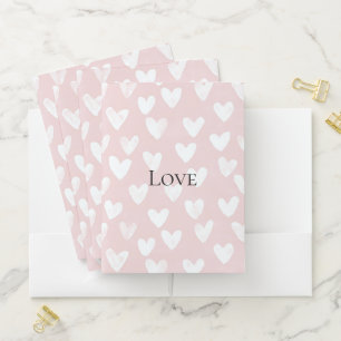 Girly Pink White Hearts Pocket Folder