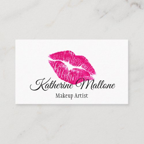 Girly Pink  White Kiss Lips Makeup Artist Business Card