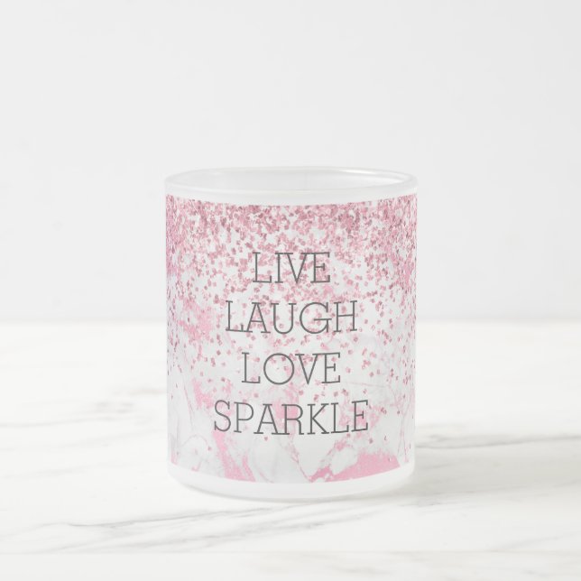 Girly Pink White Marble Glitter Sparkle     Frosted Glass Coffee Mug (Center)
