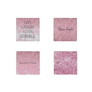 Girly Pink White Marble Glitter Sparkle Stone Magnet