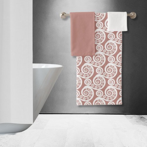 Girly Pink_White Nature Inspired Fern Leaf Curls Bath Towel Set