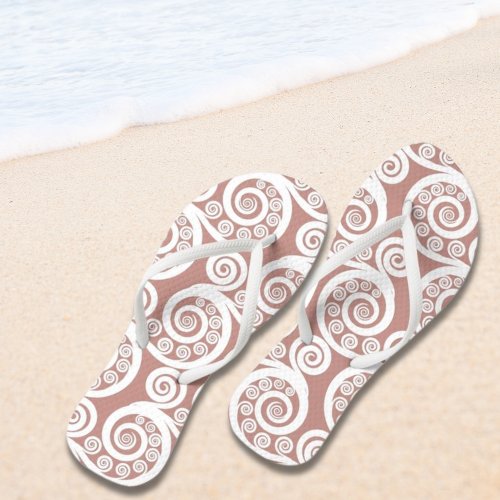 Girly Pink_White Nature_Inspired Fern Leaf Curls Flip Flops