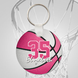 girly pink white personalised basketball keychain