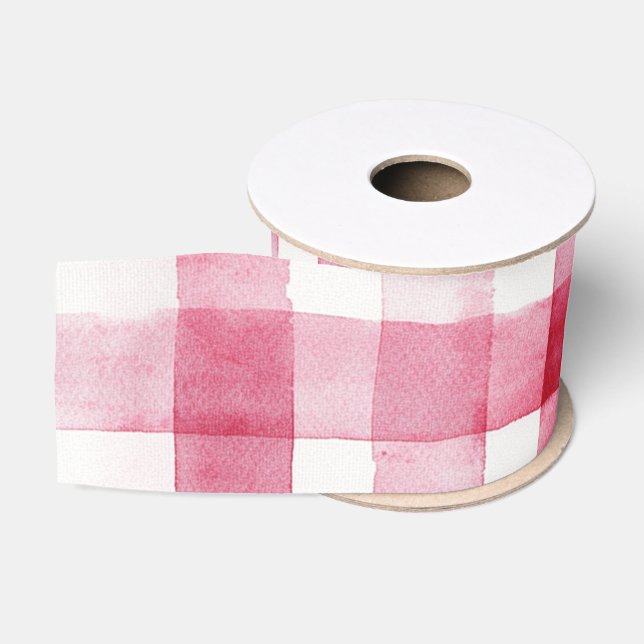 Girly Pink White Plaid Stripes Bridal Shower Grosgrain Ribbon (Spool)